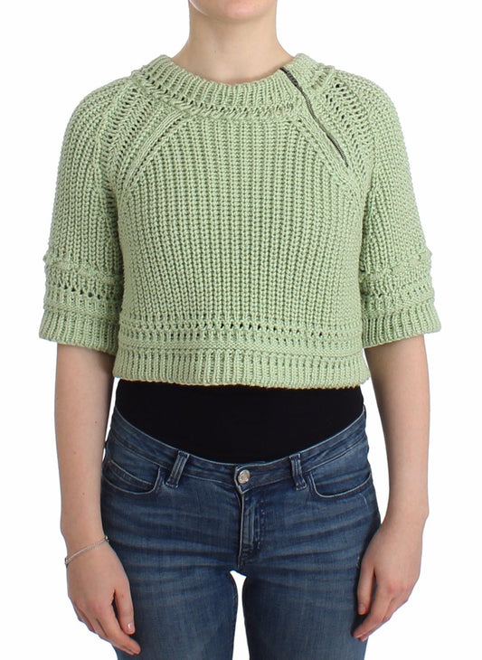Grüner Cropped Knit Pullover Strickpullover