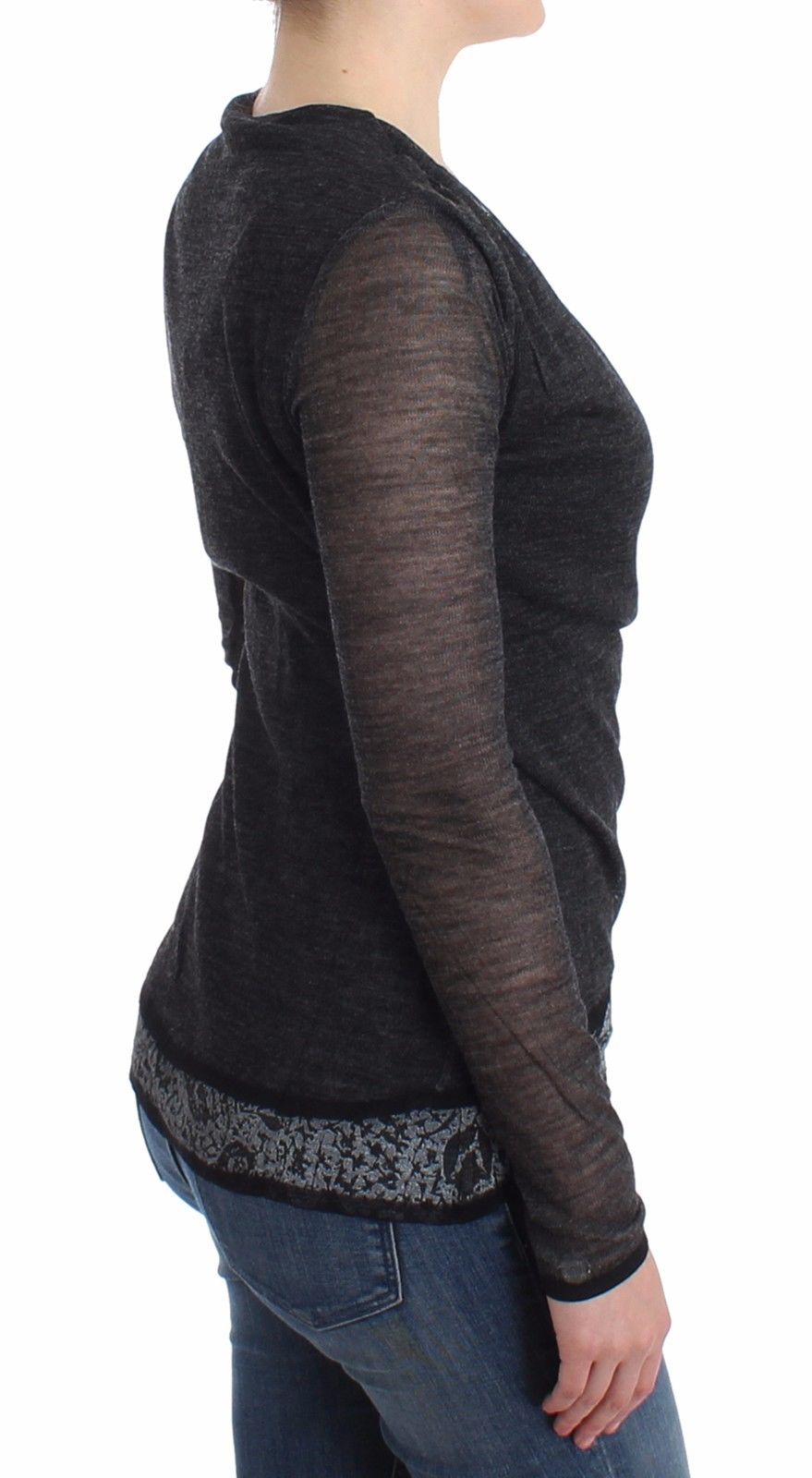 Grauer langärmeliger Pullover aus Wollmischung