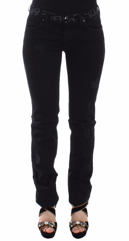 Schwarze Slim Jeans Denim-Hosen Skinny Stretch