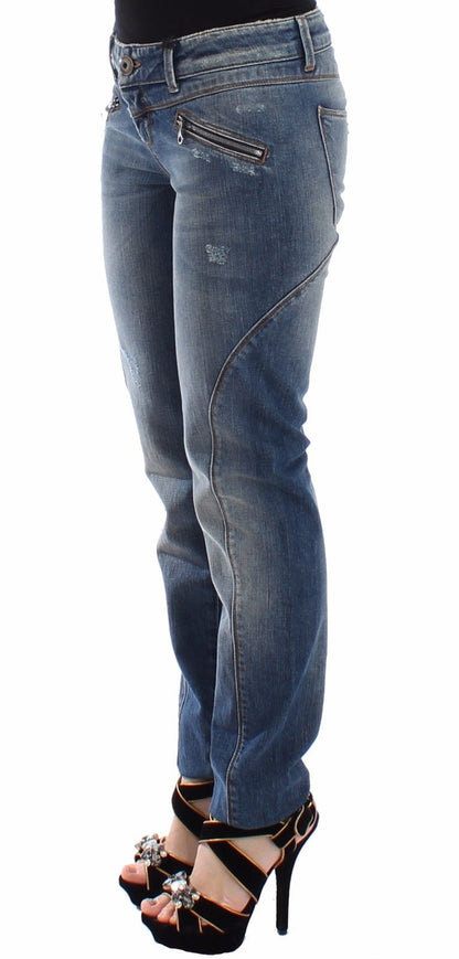Blaue Slim Jeans Denim-Hosen Straight Stretch