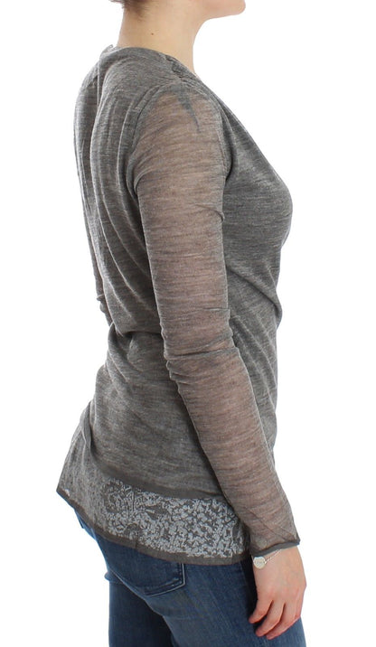 Grauer langärmeliger Pullover aus Wollmischung