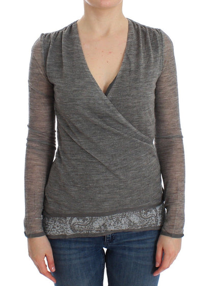Grauer langärmeliger Pullover aus Wollmischung