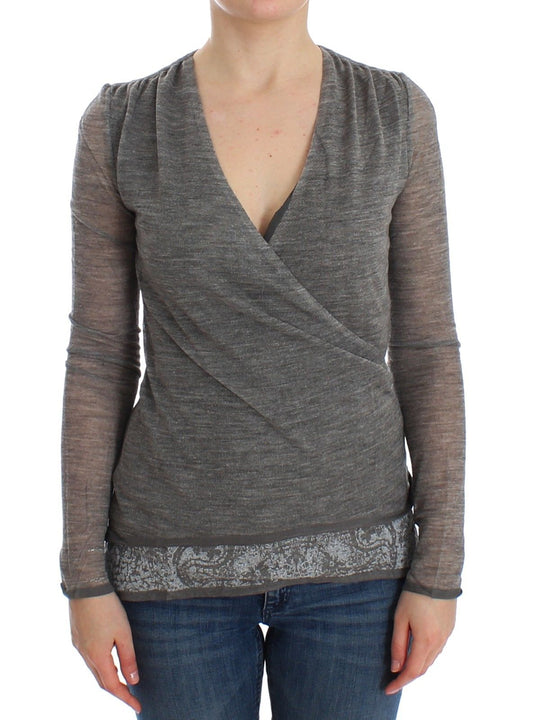 Grauer langärmeliger Pullover aus Wollmischung