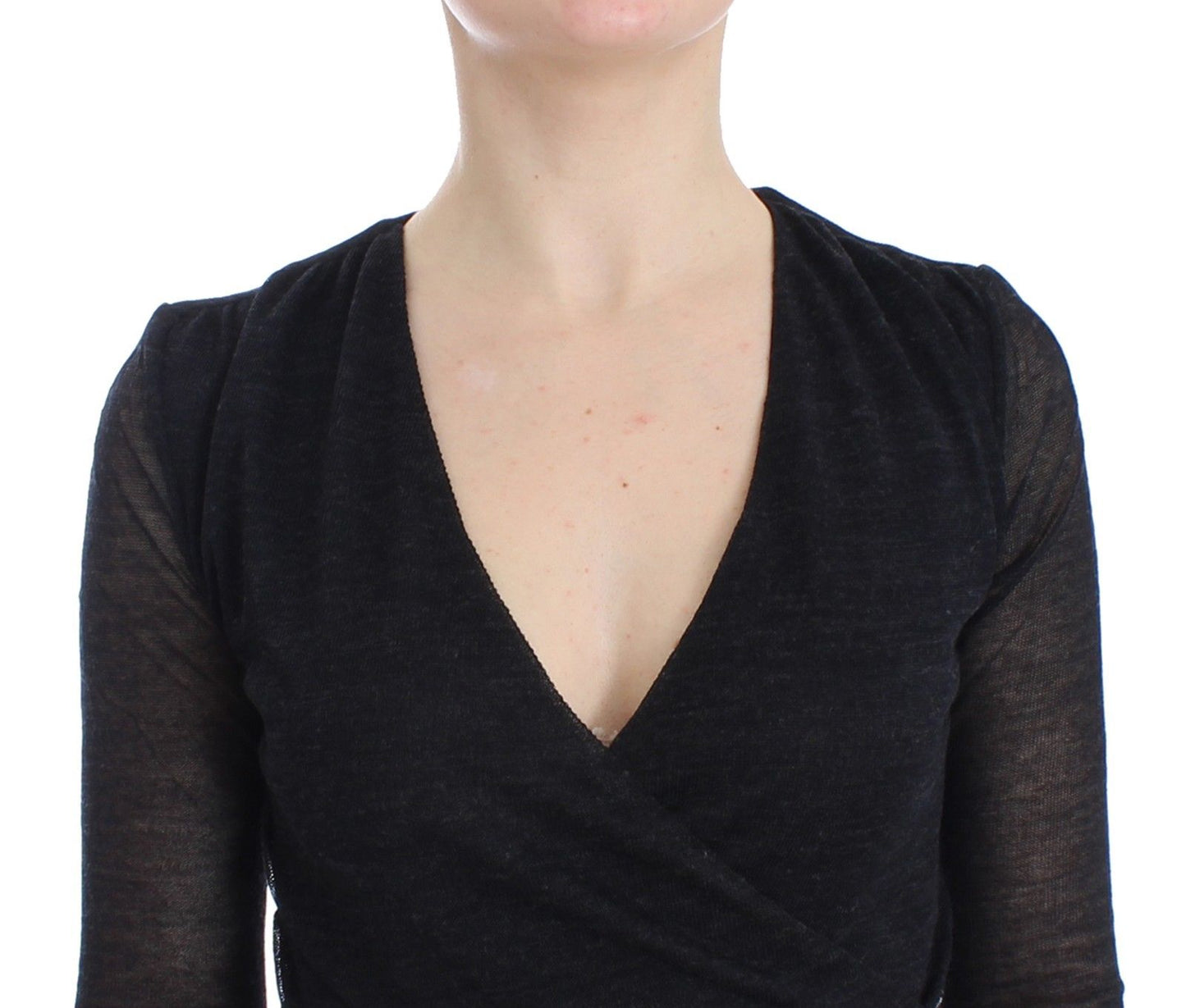 Schwarzer Wollmischung Stretch-Langarmpullover
