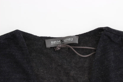 Schwarzer Wollmischung Stretch-Langarmpullover