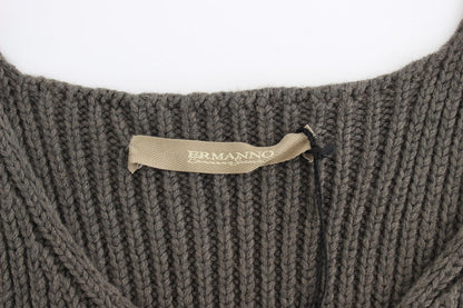 Graues Strickoberteil Strickpullover aus Merinowolle