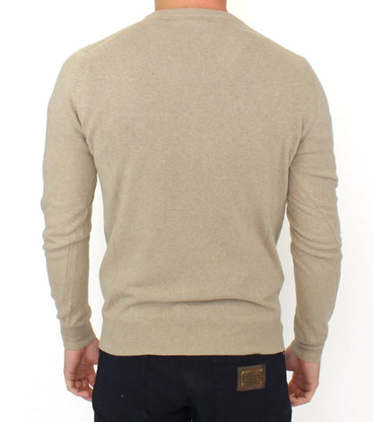 Beigefarbener Woll-Kaschmir-Pullover mit Rundhalsausschnitt