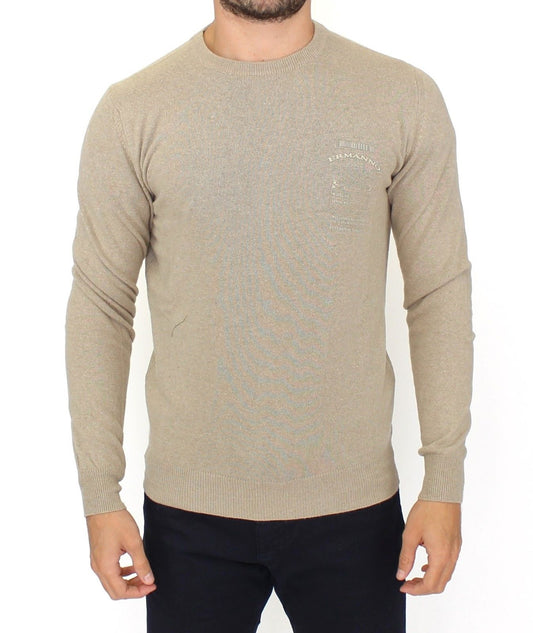 Beigefarbener Woll-Kaschmir-Pullover mit Rundhalsausschnitt