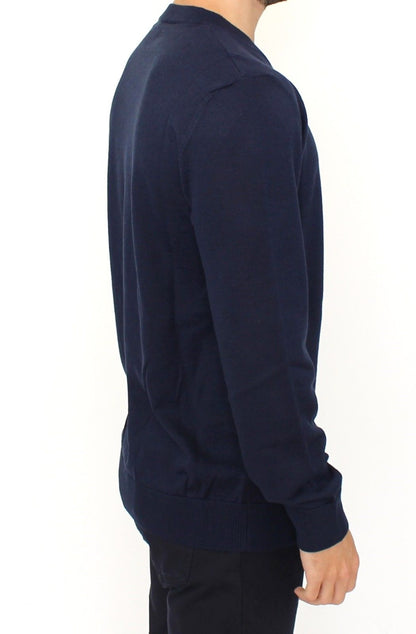 Blauer Pullover mit V-Ausschnitt aus einer Wollmischung