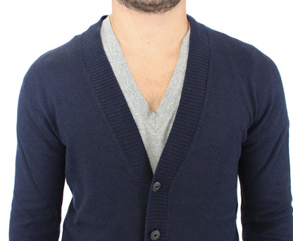 Blaue Woll-Kaschmir-Strickjacke Pullover