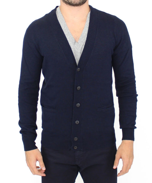 Blaue Woll-Kaschmir-Strickjacke Pullover