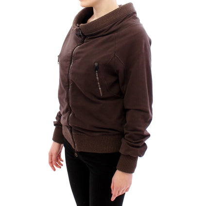 Braune Stretch-Pulloverjacke mit durchgehendem Reißverschluss