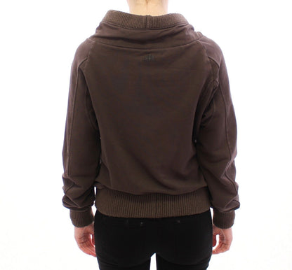 Braune Stretch-Pulloverjacke mit durchgehendem Reißverschluss