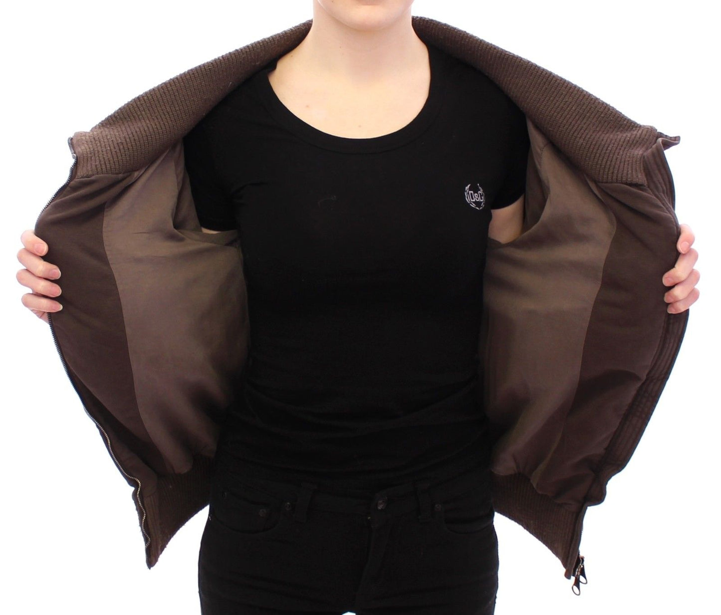Braune Stretch-Pulloverjacke mit durchgehendem Reißverschluss