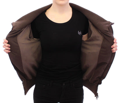 Braune Stretch-Pulloverjacke mit durchgehendem Reißverschluss