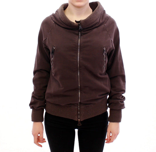 Braune Stretch-Pulloverjacke mit durchgehendem Reißverschluss