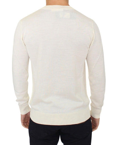 Off White Pullover mit V-Ausschnitt aus Wollmischung