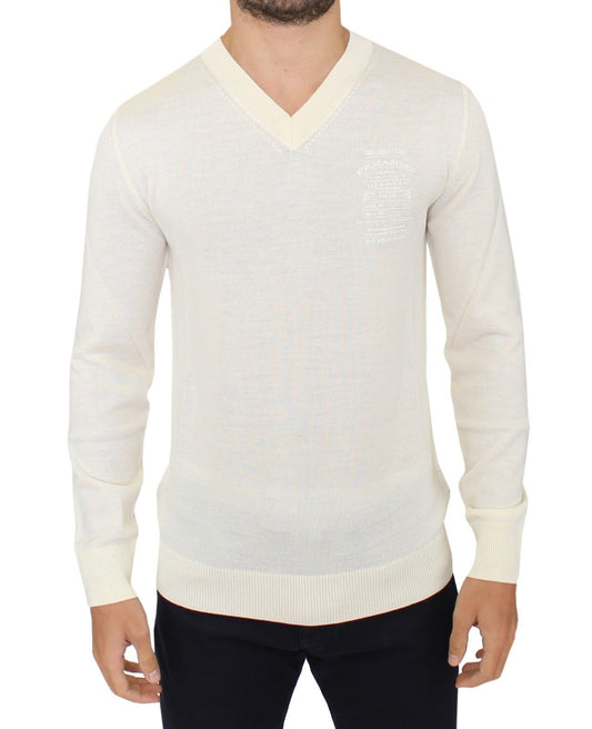 Off White Pullover mit V-Ausschnitt aus Wollmischung