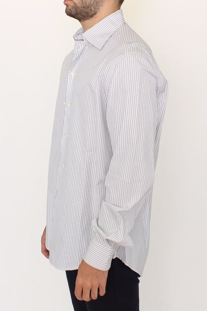 Weiß-grau gestreiftes Regular Fit Freizeithemd