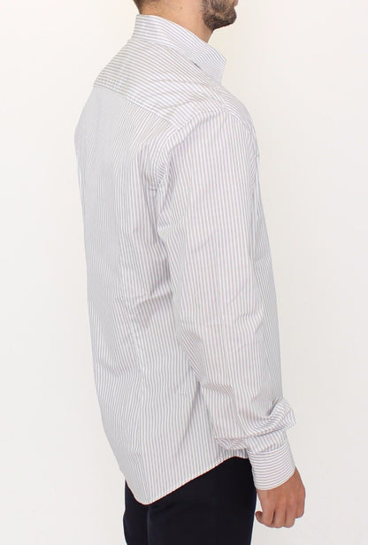 Weiß-grau gestreiftes Regular Fit Freizeithemd