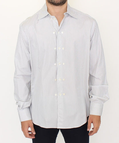 Weiß-grau gestreiftes Regular Fit Freizeithemd