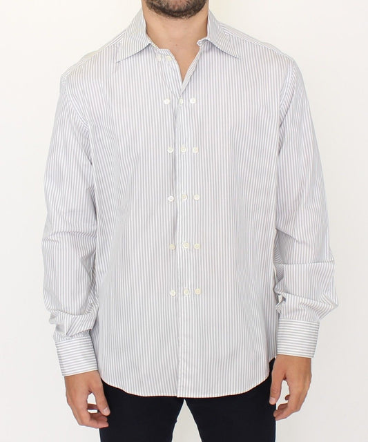 Weiß-grau gestreiftes Regular Fit Freizeithemd