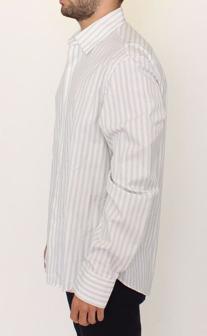 Weiß-schwarz gestreiftes Regular Fit Freizeithemd