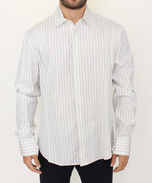 Weiß-schwarz gestreiftes Regular Fit Freizeithemd