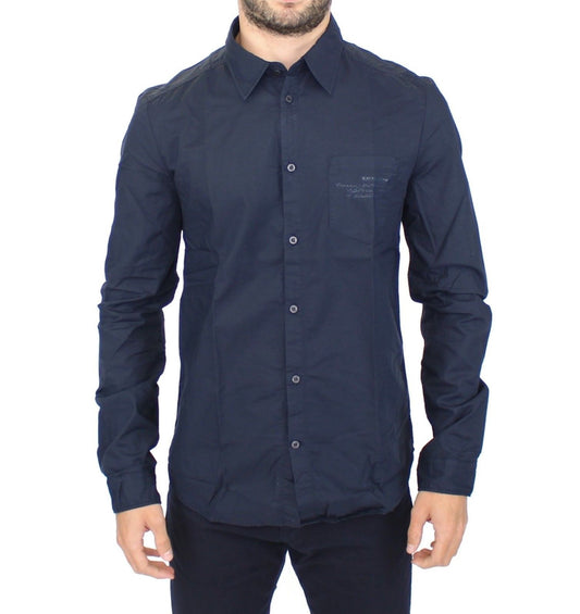 Blaues Baumwoll-Langarmhemd Top