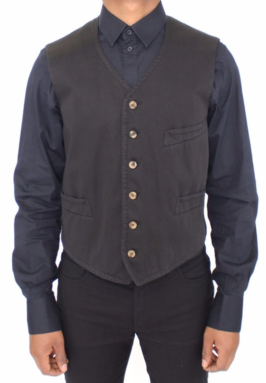 Schwarzes Baumwoll-Viskose-Kleid Weste Blazer