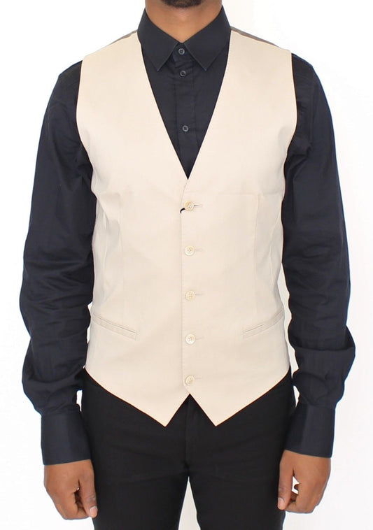Beige Baumwolle Stretch Kleid Weste Blazer
