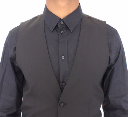 Schwarzes Wolle-Seide-Stretch-Kleid Weste Blazer