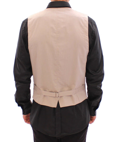 Beige Baumwolle Slim Fit Button Front Kleid Weste