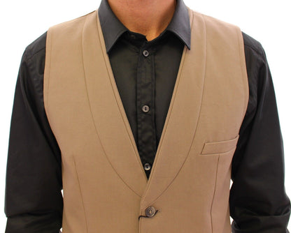 Beige Baumwolle Slim Fit Button Front Kleid Weste