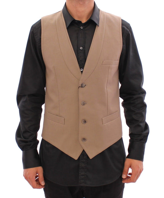 Beige Baumwolle Slim Fit Button Front Kleid Weste