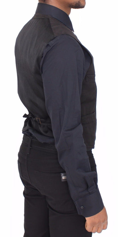 Schwarzes Flachs-Baumwollkleid Weste Blazer