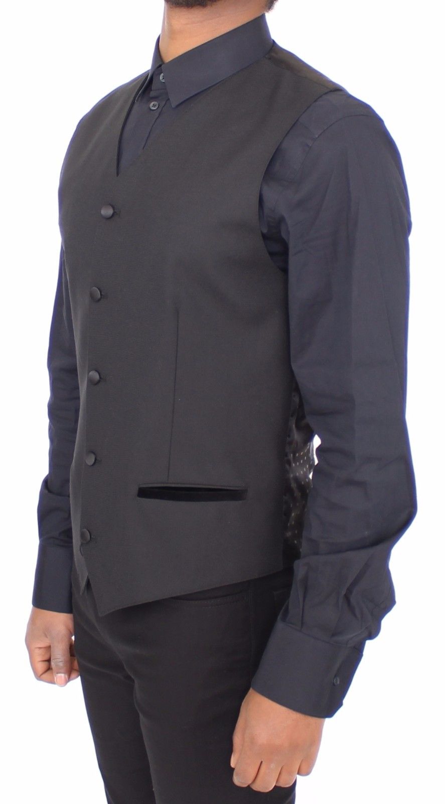 Schwarzes Wolle-Seide-Stretch-Kleid Weste Blazer