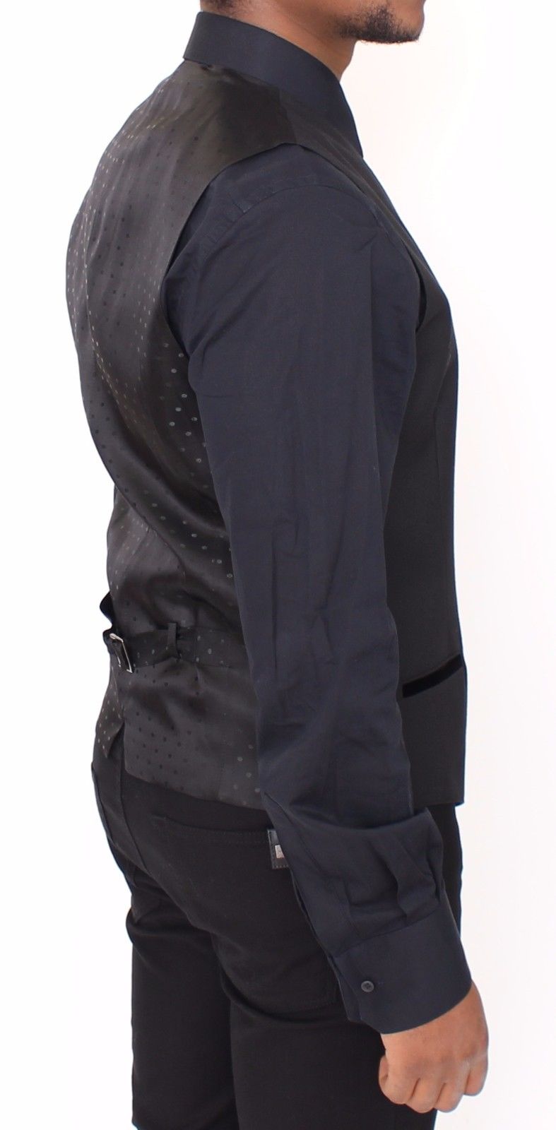 Schwarzes Wolle-Seide-Stretch-Kleid Weste Blazer