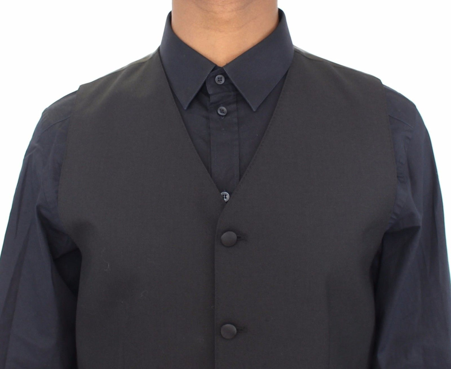 Schwarzes Wolle-Seide-Stretch-Kleid Weste Blazer