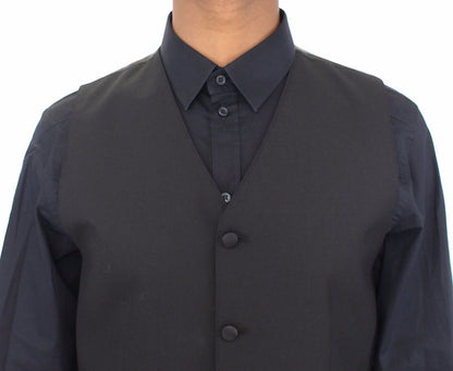 Schwarzes Wolle-Seide-Stretch-Kleid Weste Blazer