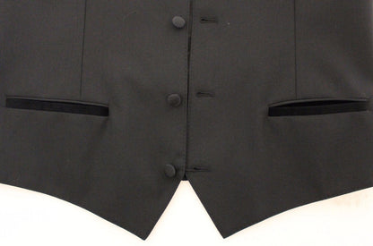Schwarzes Wolle-Seide-Stretch-Kleid Weste Blazer
