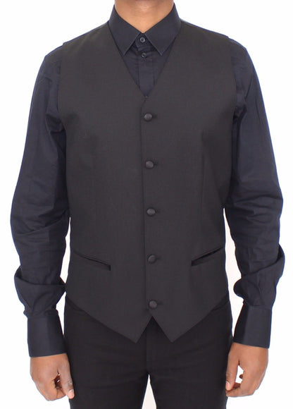 Schwarzes Wolle-Seide-Stretch-Kleid Weste Blazer