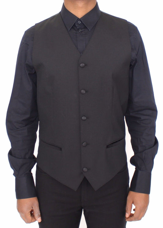 Schwarzes Wolle-Seide-Stretch-Kleid Weste Blazer