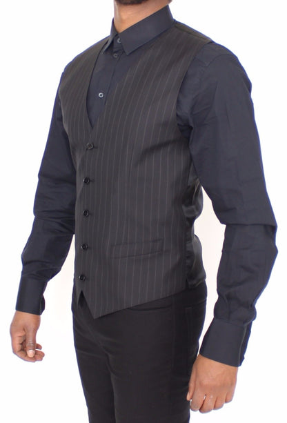 Schwarz gestreiftes Woll-Seiden-Kleid Weste Gilet