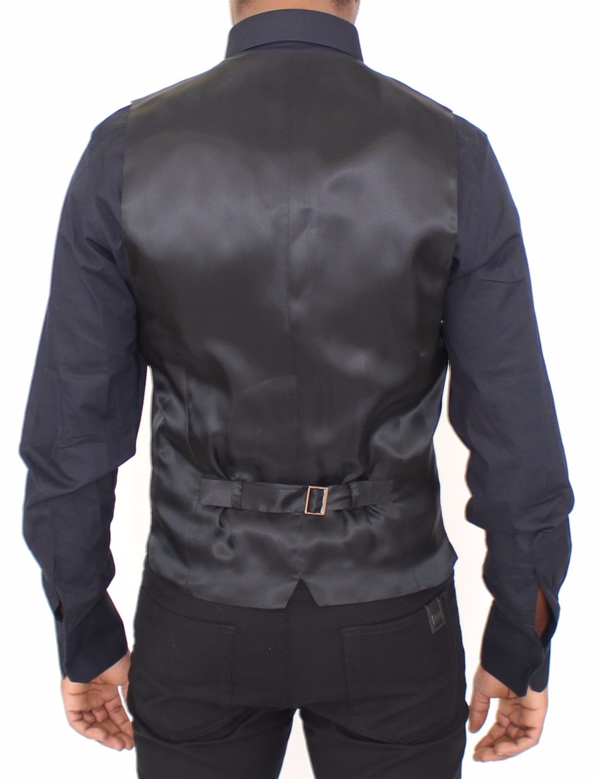 Schwarz gestreiftes Woll-Seiden-Kleid Weste Gilet