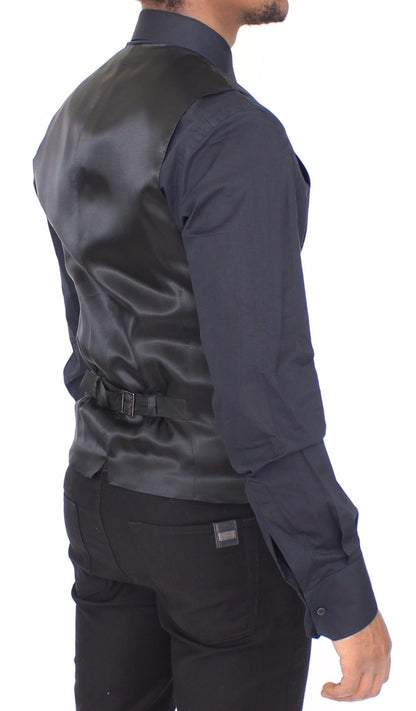 Schwarz gestreiftes Woll-Seiden-Kleid Weste Gilet