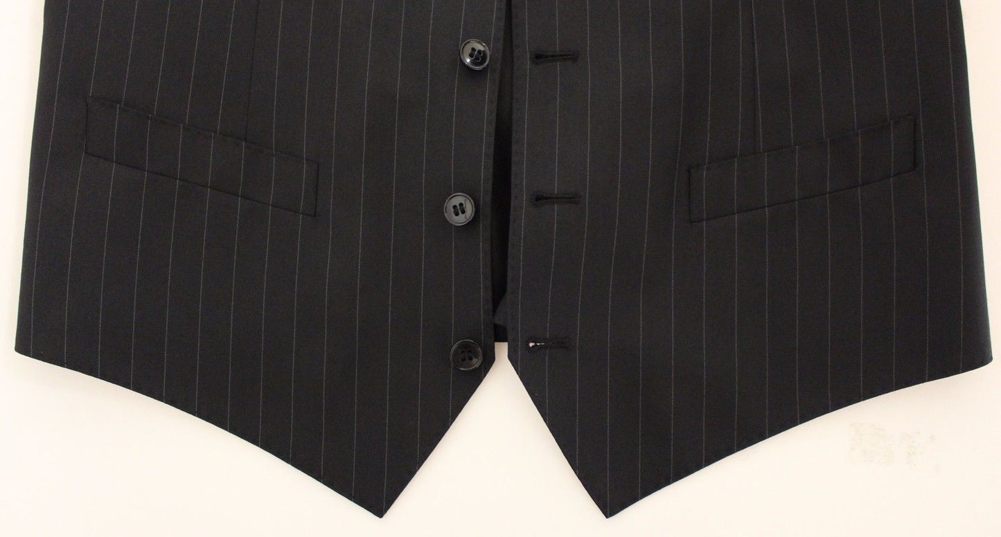Schwarz gestreiftes Woll-Seiden-Kleid Weste Gilet