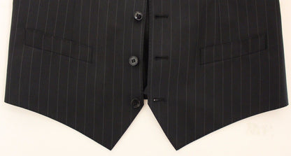 Schwarz gestreiftes Woll-Seiden-Kleid Weste Gilet