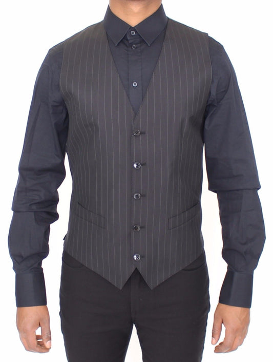 Schwarz gestreiftes Woll-Seiden-Kleid Weste Gilet