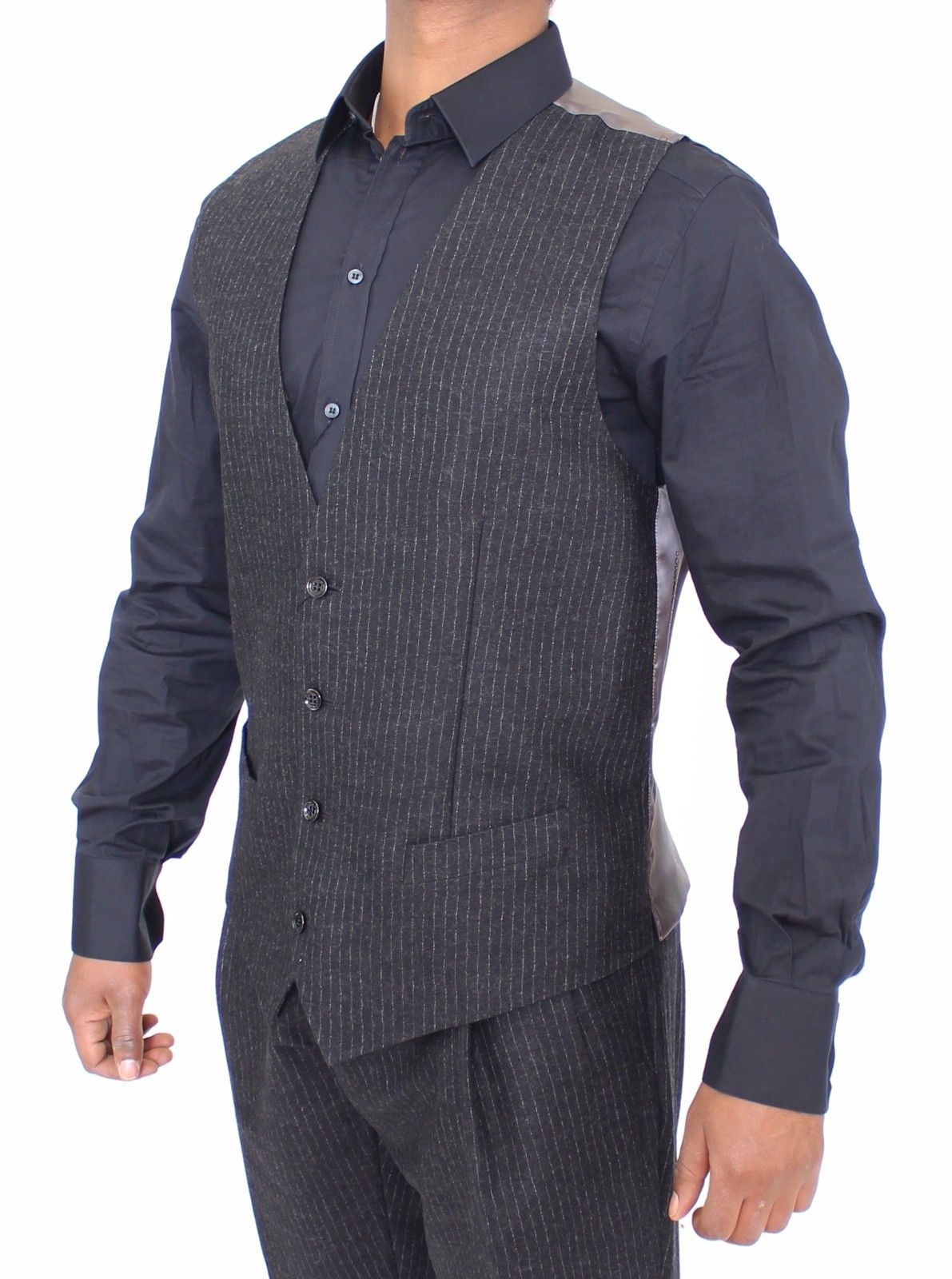 Graues gestreiftes Wollkleid Weste Gilet